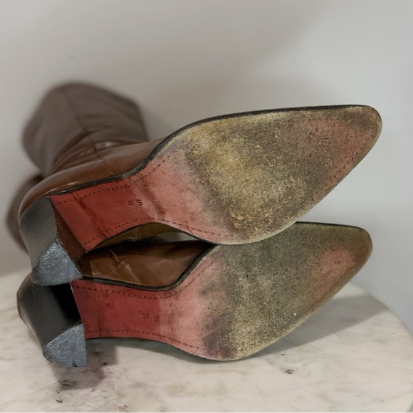 Donald J Pliner GOA Leather Brown Tall Boots Size 10 Zip Up Pointed Toe Italy - Picture 8 of 10